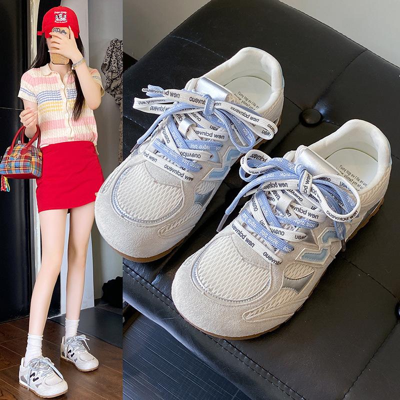 New Mesh Blue 2025 Summer Breathable Retro German Training Shoes Women's Super Fire Casual Platform Sports Forrest Gump Board Shoes