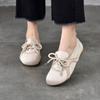 Johnature Genuine Leather Soft Soled Loafers Casual Comfortable Round Toe Lace Up Women's Flat Shoes