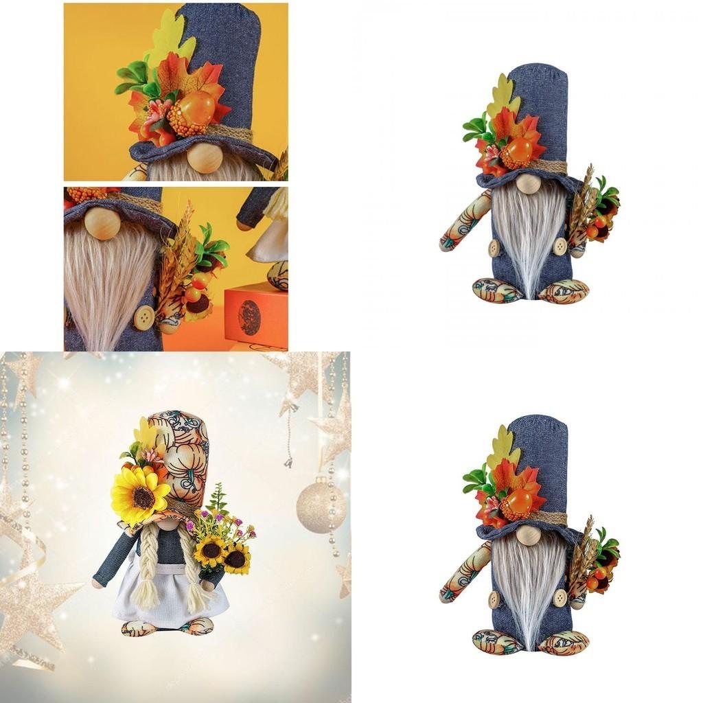 Thanksgiving Rudolph Plush Toy Pumpkin Harvest Festival Maple Leaf Faceless Dwarf Autumn Color Doll Figurine