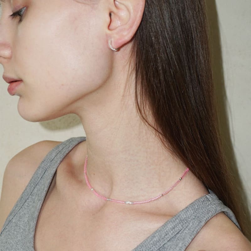 OURPIERRE LOVE SKINNY BEADS NECKLACE GLOW pink