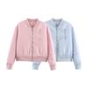 European American Women's Loose Casual Cotton Baseball Jacket with Stand Collar