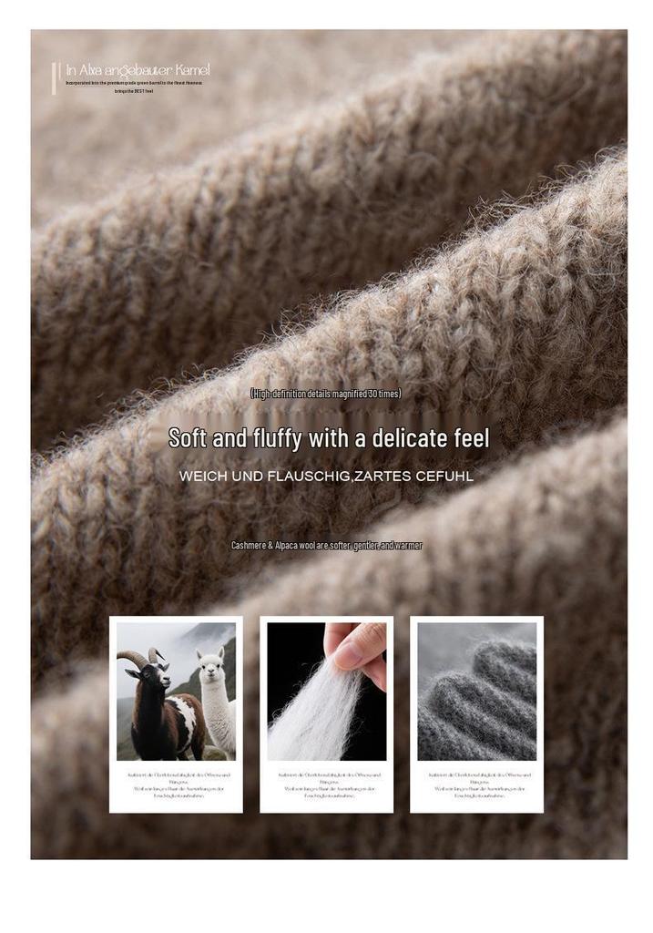 Women's Alpaca Cashmere Blend Collarless Cardigan - Thickened Long Sleeve Sweater for Fall/Winter