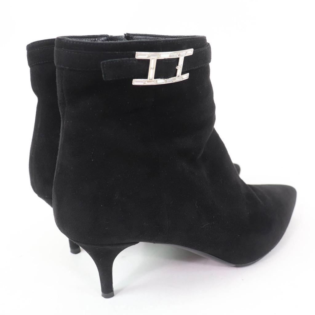 Ottimi stivaletti HERMES Blanche Api Fibbia pelle scamosciata nera Donna 38 Usati