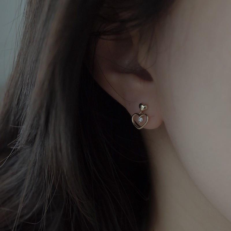 S925 Sterling Silver 14K Gold Plated Mini Heart Ear Studs Micro-Paved Zircon Stones Trendy Versatile Fresh Style Earrings