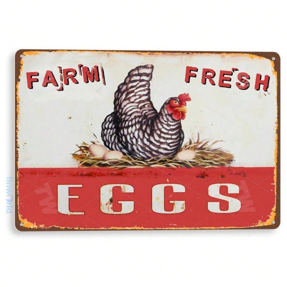 Vintage Fresh Eggs Farm Rustic Tin Sign 8x12 Inch Metal Wall Art Poultry Lover Gift Farmhouse Kitchen Decor