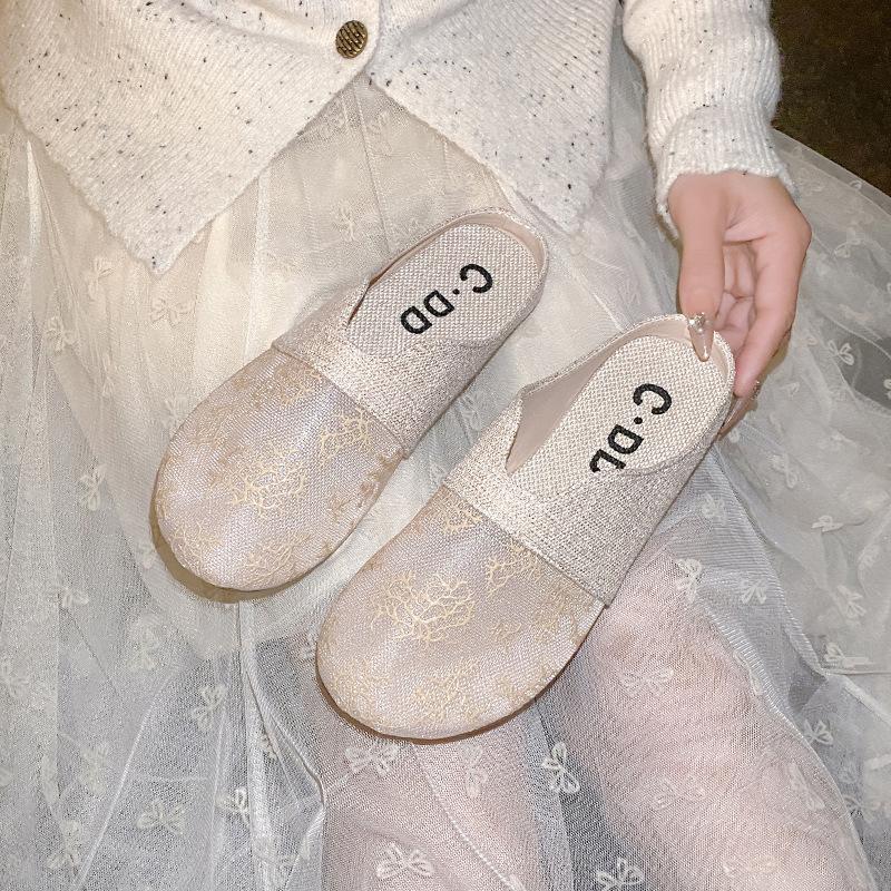 

Fisherman shoes bag head half slippers women s summer wear 2025 new linen one pedal office replacement sandals 43 бежевий