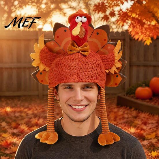 Funny Turkey Hat for Thanksgiving Adults, Costume Accessory, Novelty Soft Adult Party Headwear Knitted Women, Men, Fall Holiday Headpiece Skin