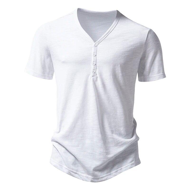 Men's Button V Neck Short Sleeve T Shirts Casual Solid Color Basic T-Shirts