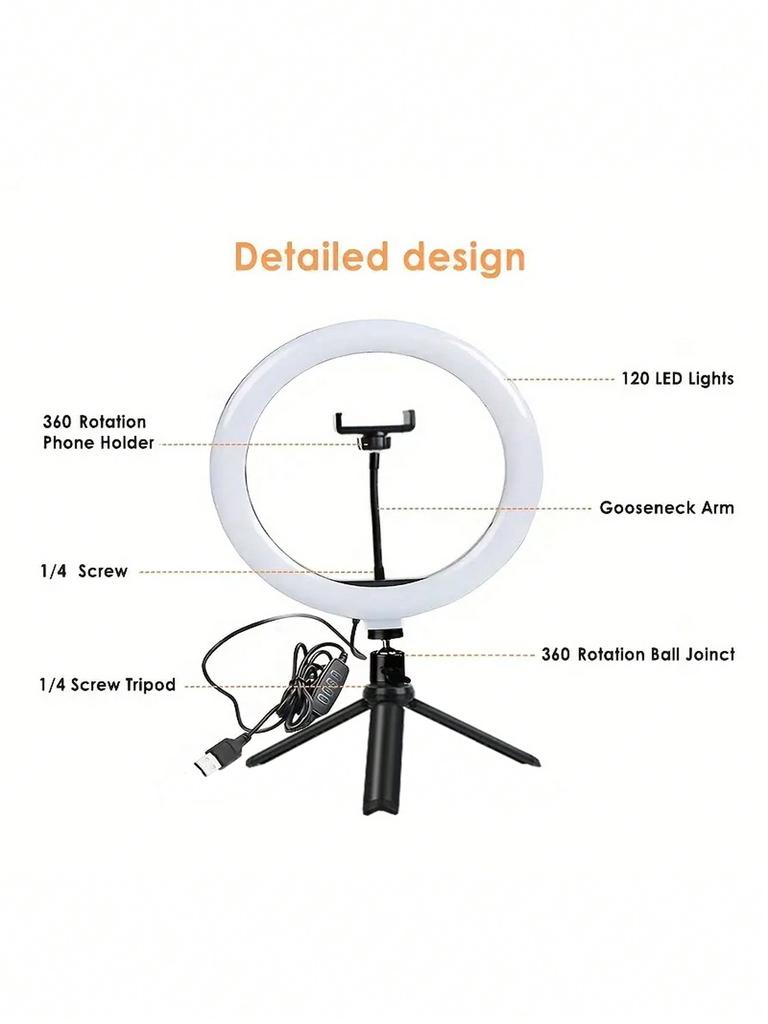 Xiaomi Portable 10" Circle Light with Adjustable Desktop Tripod, 120 LED Beads 3 Color Temperature Ring Light for Makeup Live Streaming