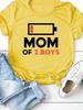 MOM OF BOYS Aufladen Druck Damen T-Shirt Kurzarm O-Ausschnitt Locker Damen T-Shirt Damen Mode T-Shirt Oberteile Camisetas Mujer