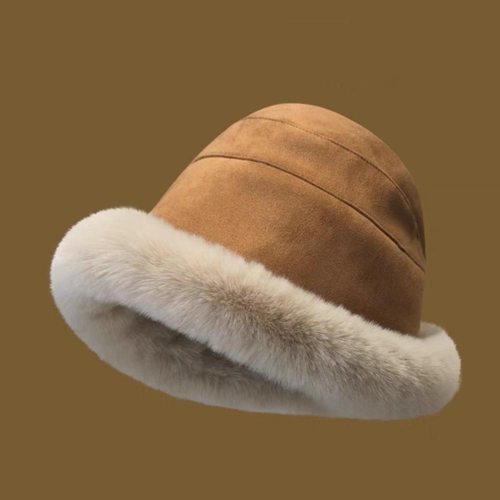 Ethnic Style Plush Bucket Hats Winter Autumn Ear Protection Hat Trendy Men's Bucket Hats  Unisex