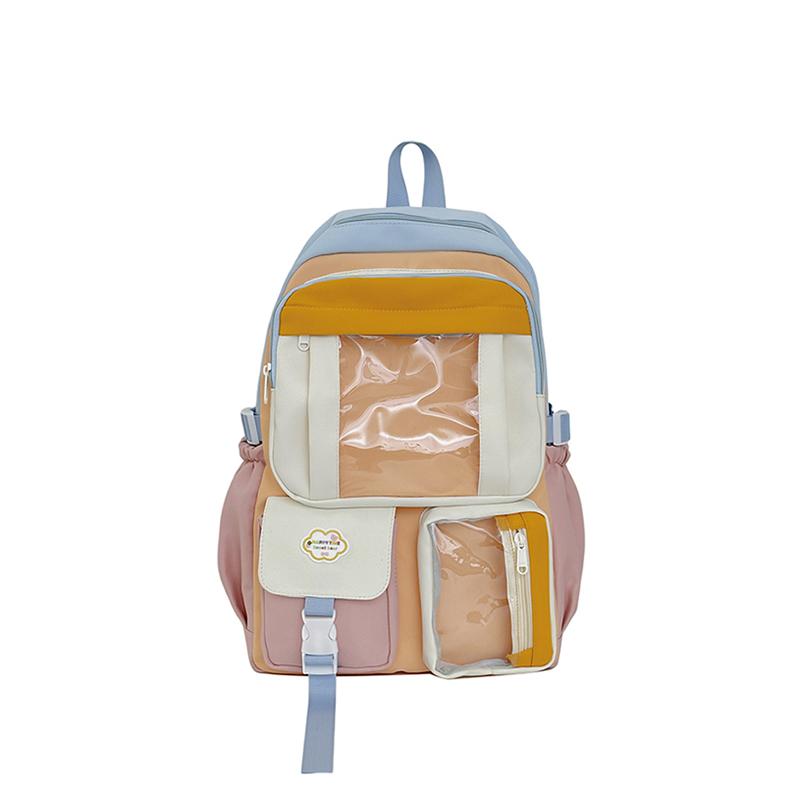 Color Block Student Schoolbag Multi-functional Large Capacity Backpack Lightweight Travel Backpack