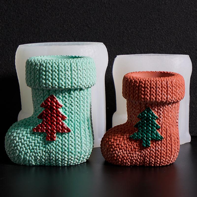 Christmas Knitted Stocking Candle Holder Silicone Mold Christmas Sock Decoration Ornament Resin Mold Handmade Xmas DIY Gift