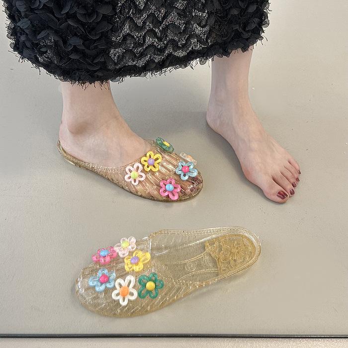 

Fashion New Korean Fashion Women s Jelly Shoes with Flower Accessories Summer Footwear Ladies Flat Slippers Vocation Beach Slides Size36 41 золотой