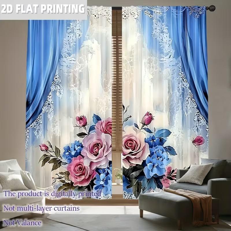 2 Pcs Bohemian Flowers Print Curtains,suitable for Bedroom,living Room Kitchen Decoration,home Decoration,window Decoration