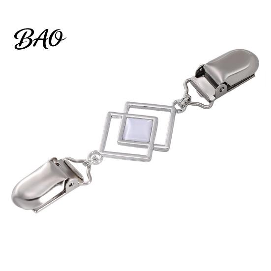 Elegant Cloak Clasps Geometric Rhombus Cardigan Sweater Clip, Retro Clothing Clip with Faux Zinc Alloy Decorative Fasteners Cats Eye Stone,