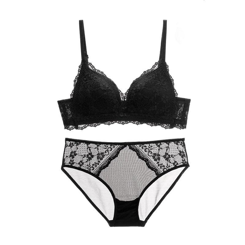 French Lace Triangle Cup Wireless Push-up Lingerie Set for Small Busts - Sexy & Comfortable
