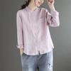 Retro Cotton and Linen Stand-up Collar Long-sleeved Shirt Women's Spring and Autumn Thin Loose Solid Color Casual Linen Top
