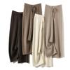 Women's High-Waisted Wide-Leg Wool Pants - Casual, Floor-Length, Straight-Leg, Autumn/Winter, Versatile Knit for a Longer Leg Look