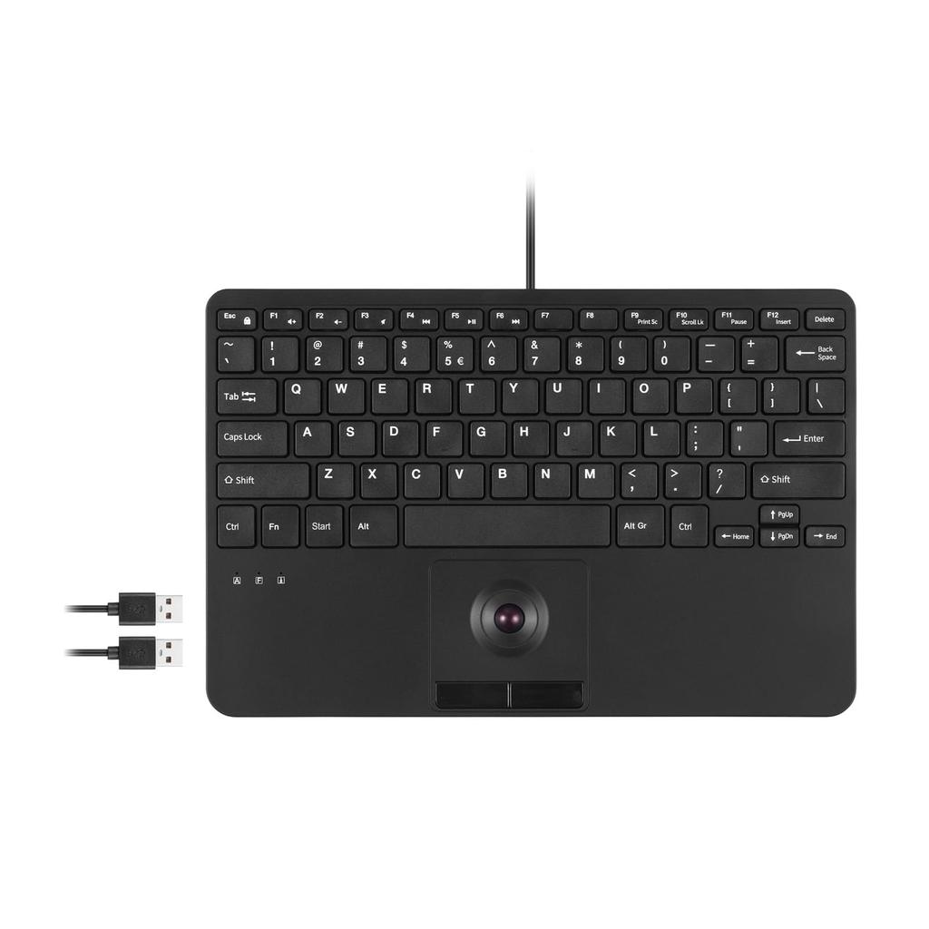 Perixx PERIBOARD-526 US Wired Mini USB Keyboard with Trackball - Scissors, 28.4 X 18.2 X 2.8 Cm, Built-in Dual USB Hub, Black, US Layout