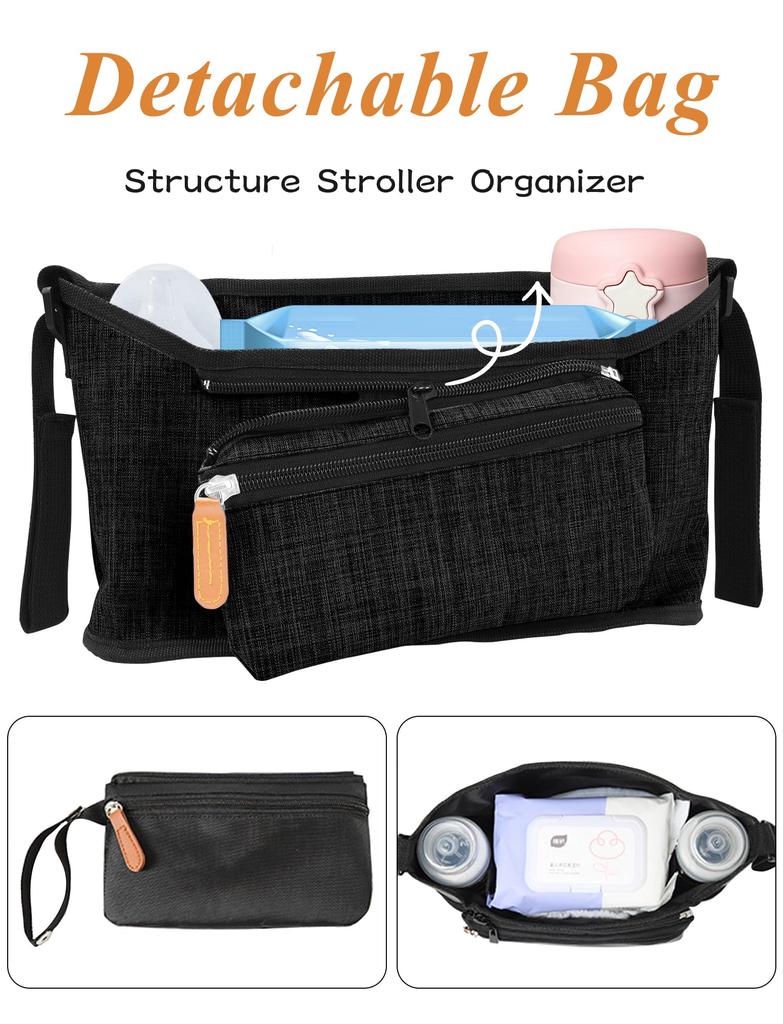 Maeau Stroller Bag, Large Capacity, Water-Repellent, Diaper Pouch, Smartphone Storage Pocket, Multi-Functional, Crib/Stroller Hanger #A