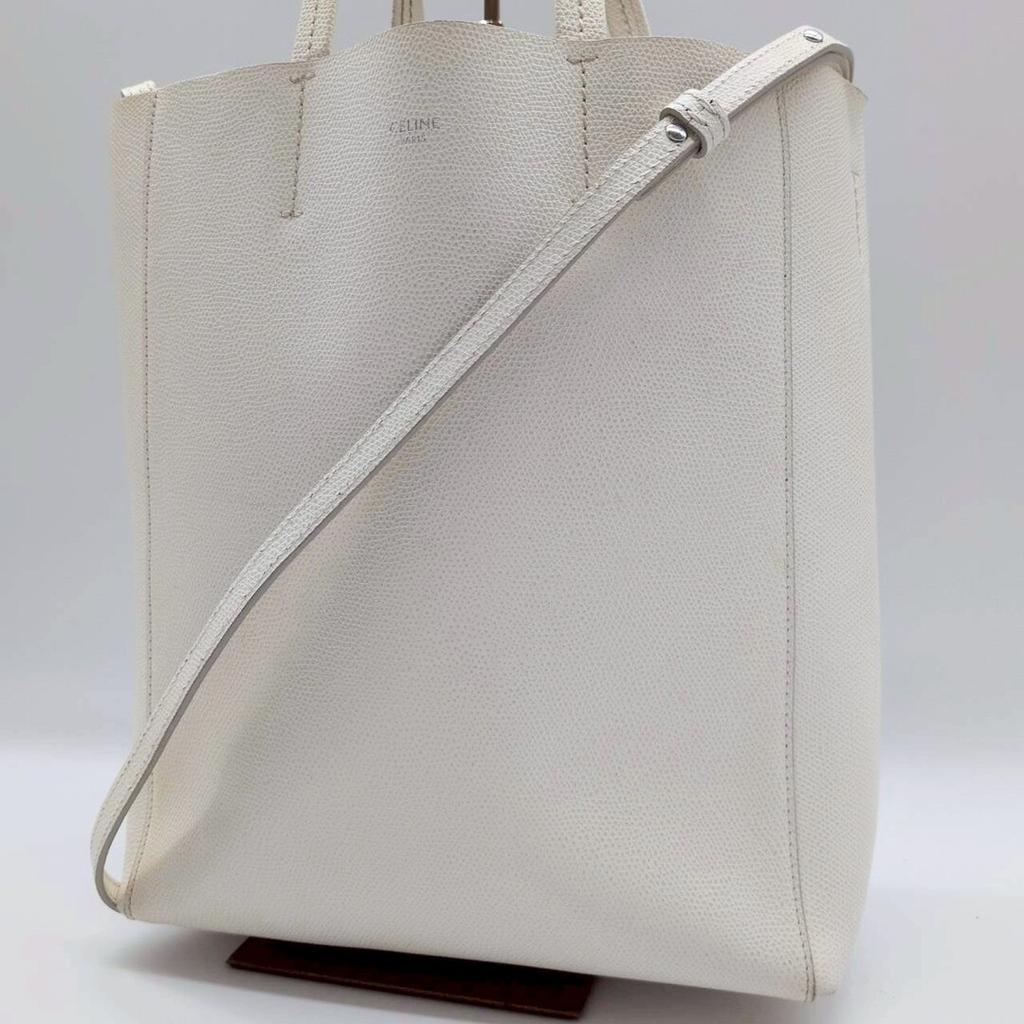 CELINE Vertical Cabas Small 2way Handbag Shoulder Bag Strap Crossbody Genuine Leather White