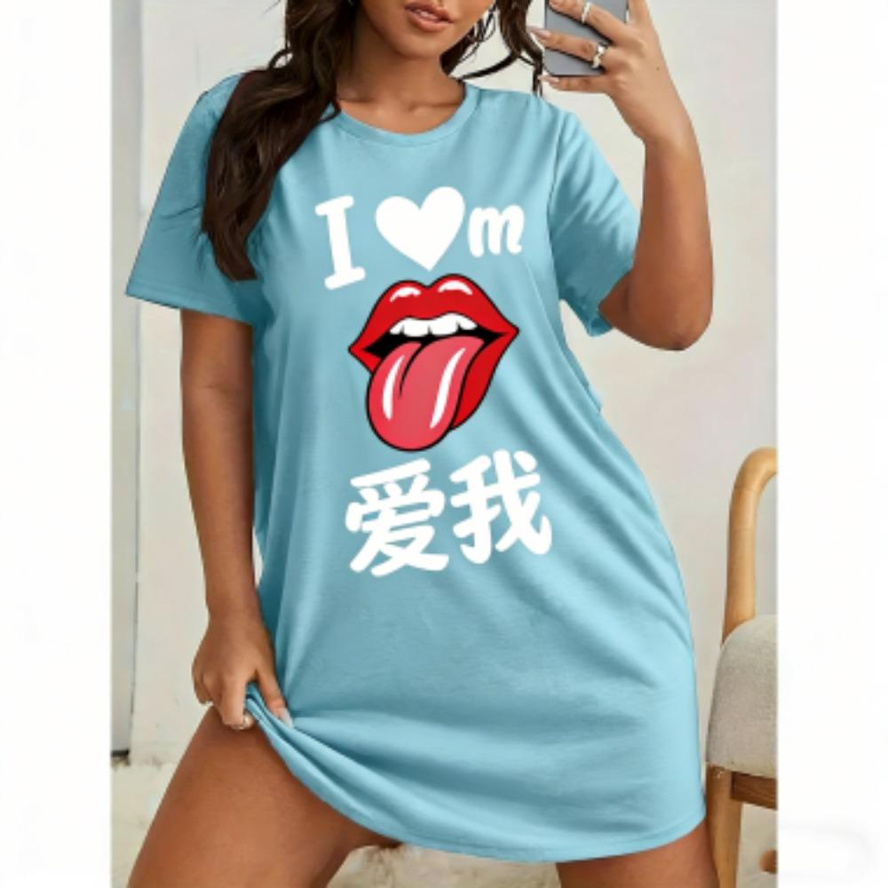 Love Me Print For Women Short Sleeve Sleepwear Dresses Loose Casual Fit Tee Nightwear Home Clothes Nightie Loungewear Dresses