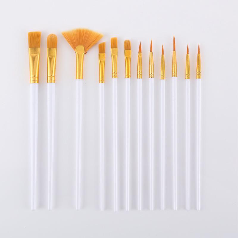 12-Piece Nylon Bristle Brush Set for Gouache, Acrylic, and Watercolor - Children's DIY Painting