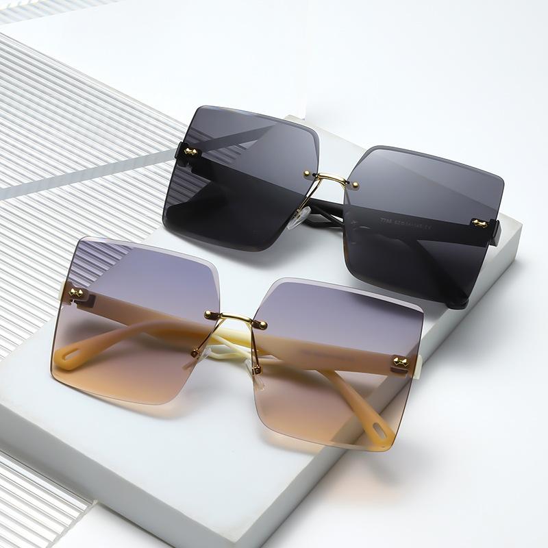 Trimmed Rimless Sunglasses, Large Frame Trendy Sunglasses, Women'S Big Face Plain Glasses