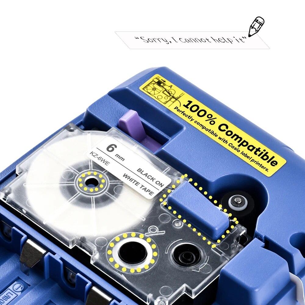 3Packs Label Tape XR6YW XR 6WE 6mm Black On White Label Ribbons Compatible for Label Printer KL8100 KL-100 KL120 KL60 KL-750
