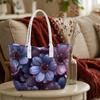 Elegant Purple Floral Printed Tote Bag Fashionable Casual Large Capacity Portable Shoulder Bag for Daily Use
