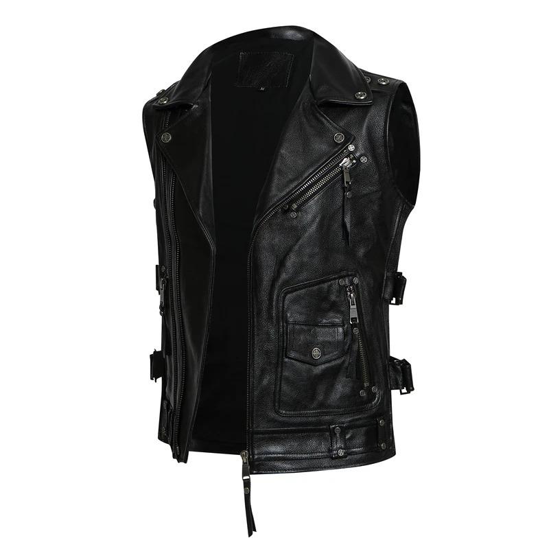 Motorkárska vesta čínskej veľkosti Vrchná vrstva hovädzej kože Vesta Pánske tenké krátke oblečenie na motorku Jazdecká bunda bez rukávov Originálna kravská klubová vesta
