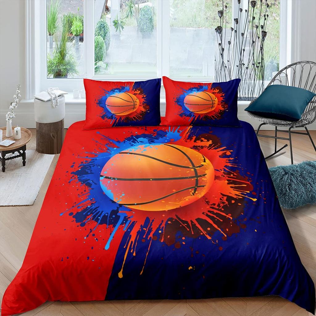 Kids Volleyball King Queen Duvet Cover Teens Ball Sports Bedding Collection Grunge Hippie Tie Dye Comforter Cover Polyester Quilt Cover