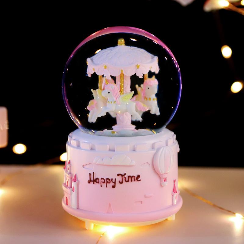 Iridescent Castle Snowfall Crystal Ball Music Box for Kids - Dreamy Fairy Tale Carriage.