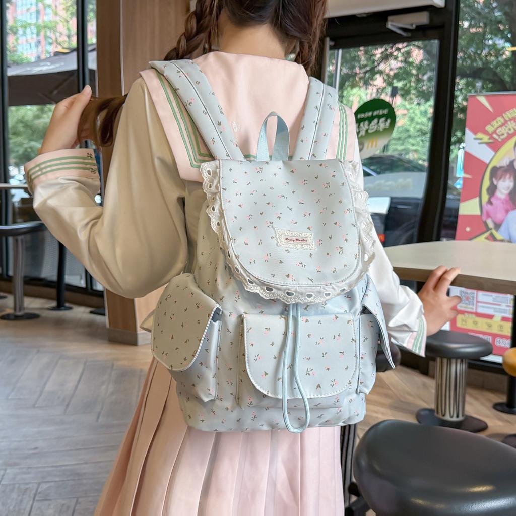 Schoolbag Korean simple floral versatile nylon backpack 1011 new small fresh, sweet and high-value large-capacity backpack