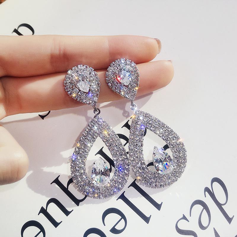 Fashion Long Tassel Full Rhinestone Drop Earrings for Women Shiny Crystal Water Drop Flowers Dangle Earring Party Jewelry Gifts