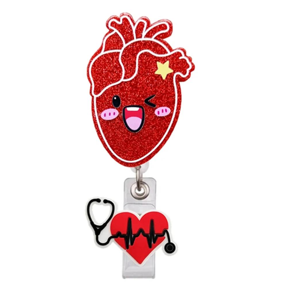 Unisex ID Name Cards Holders Retractable Badge Reel Cartoon Hospital Medical Icons Lovely Nurse Doctor Clip Brooches Keychains
