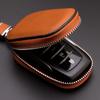 Men's Universal Cowhide Leather Car Key Case with Car Logo and Waist-Hanging Zipper