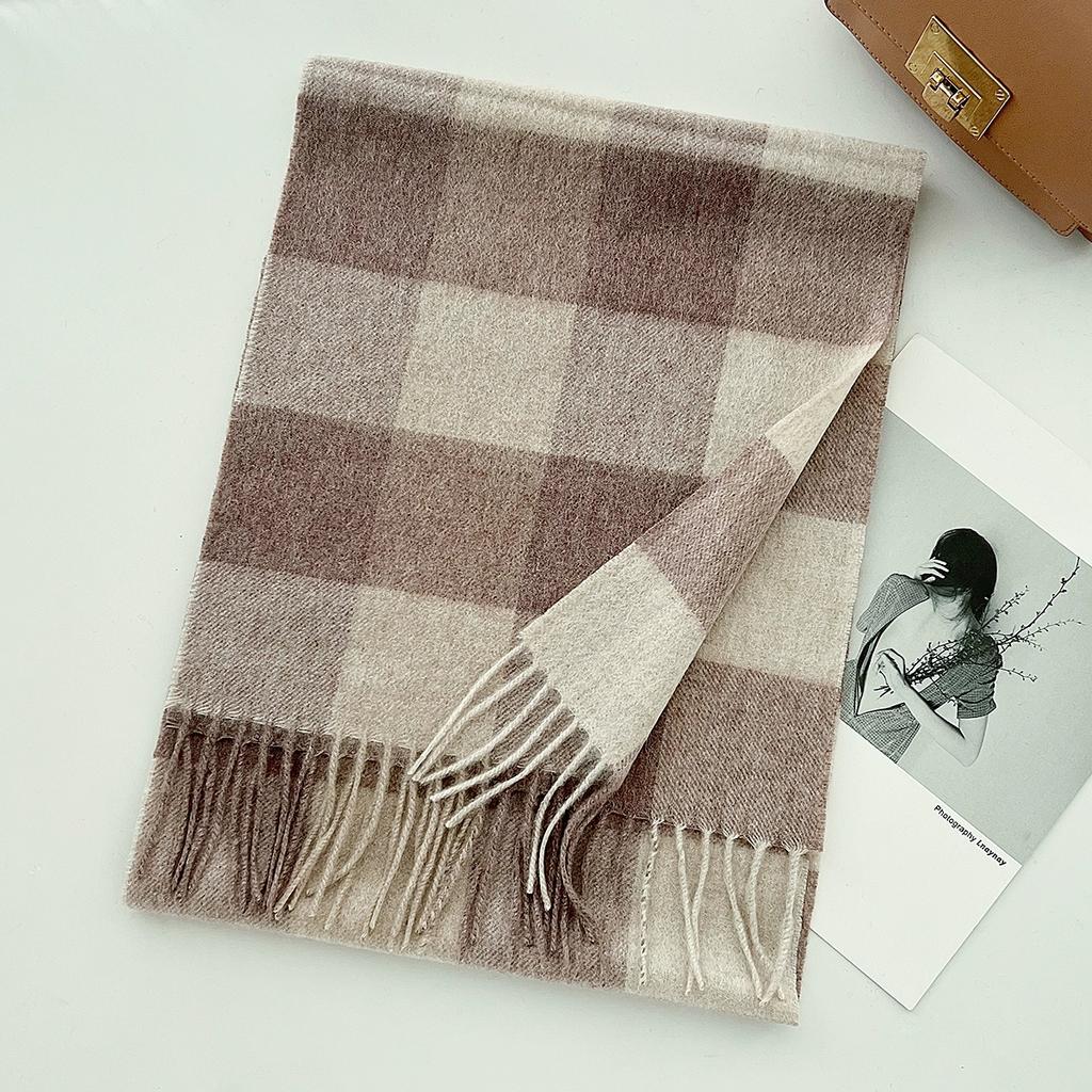 100% Pure Wool Scarf Female Winter Warm Cashmere Shawl Checkerboard Couple Accessory Outdoor Wrap Windproof Scarf