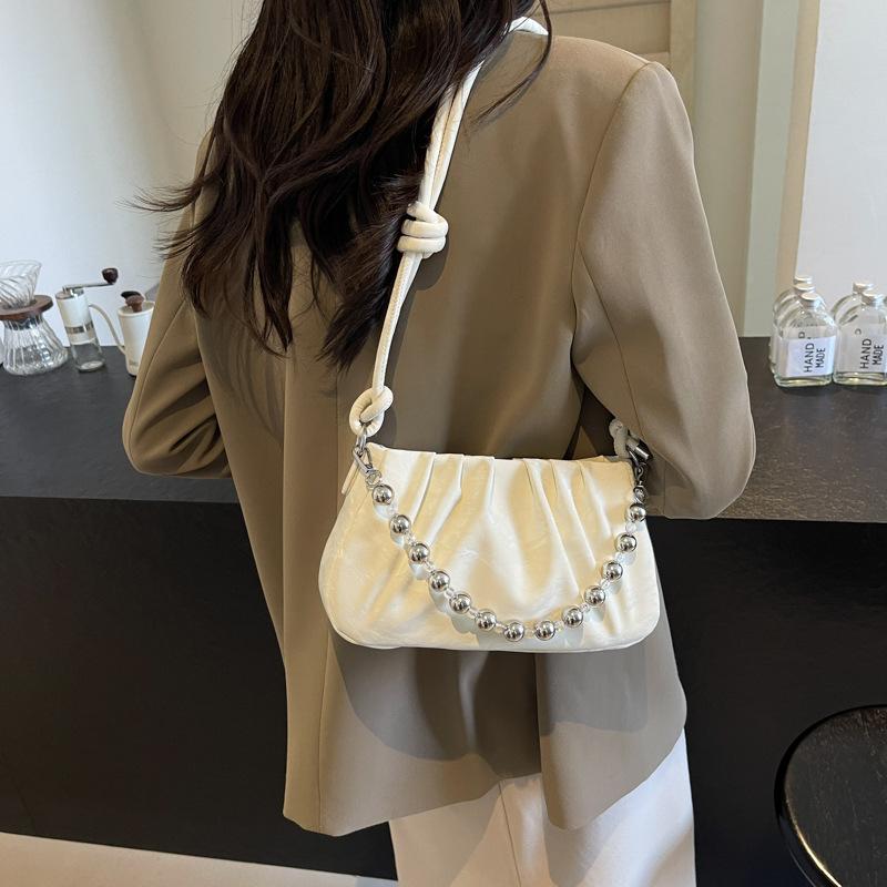 

2024 плиссированная сумка через плечо женская милая маленькая свежая сумка подмышкой, высококачественная нишевая трендовая женская сумка-мессенджер cloud бежевый