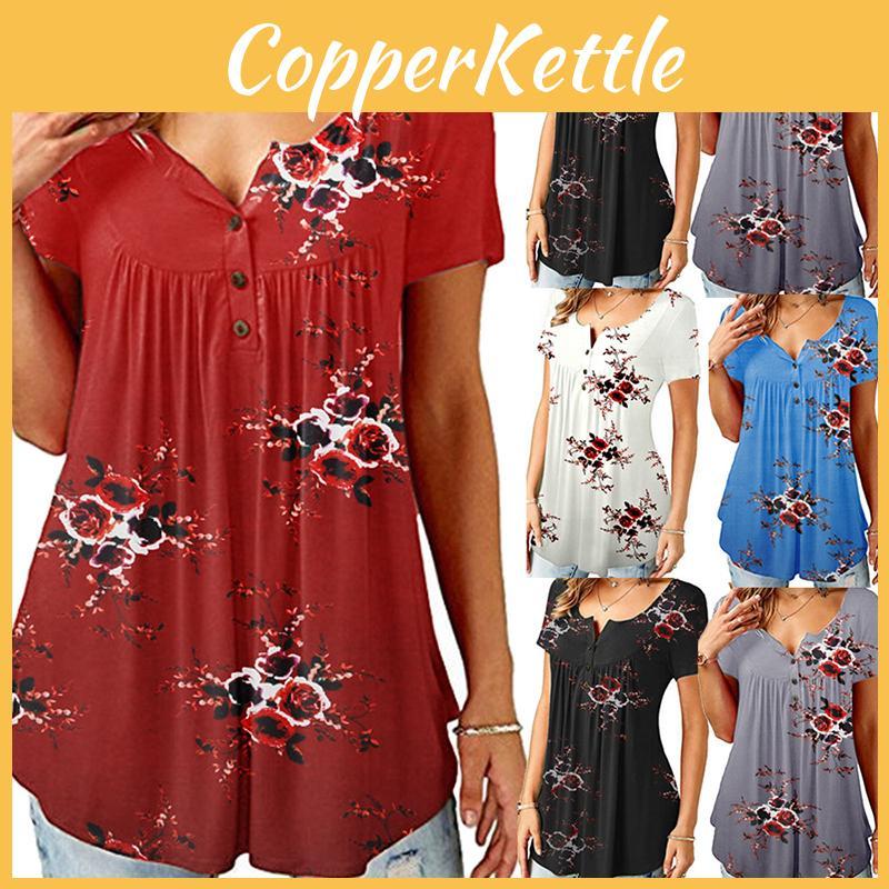 Elegant Women Floral Short Sleeve T-shirt Tops With Comfortable Loose Fit Design