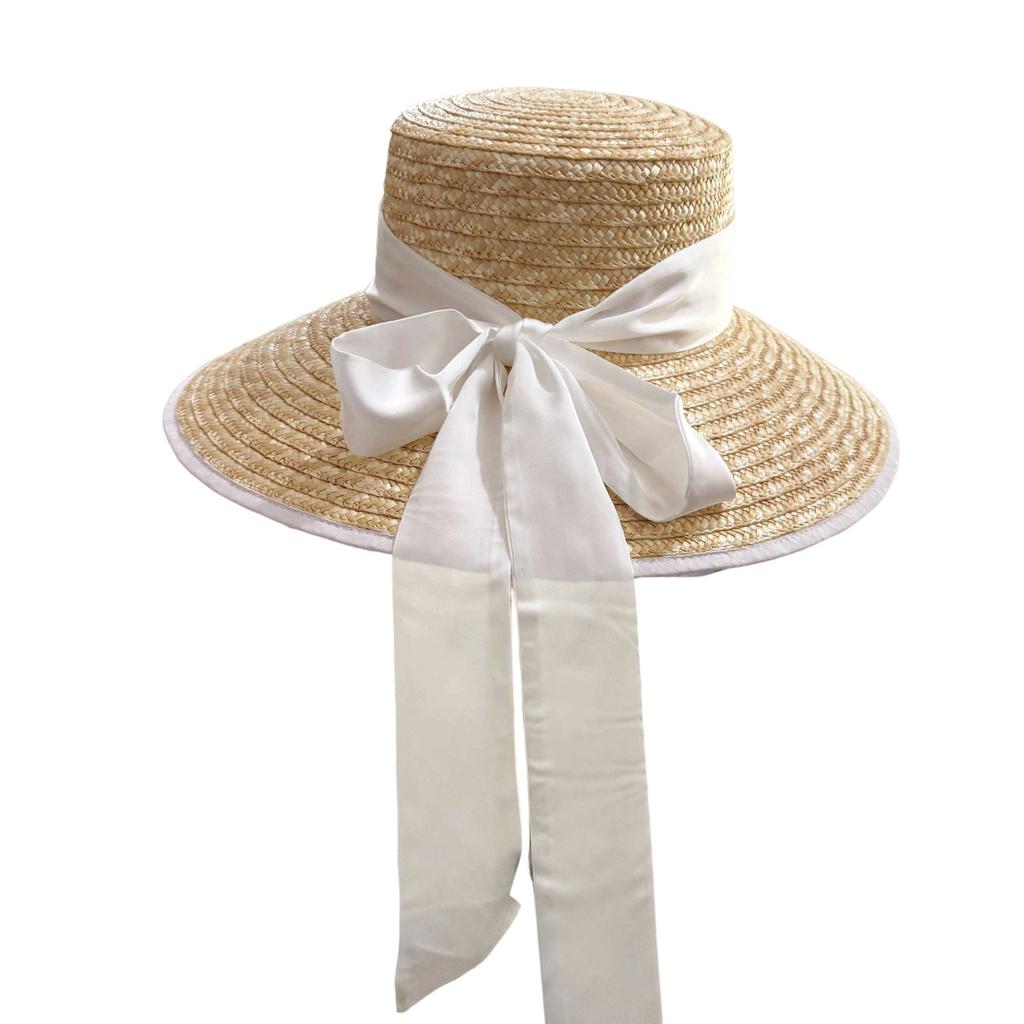 Summer Straw Hat White Edging French Elegant Ladies Seaside Travel Sun Hat Hepburn Style Wide Brim Straw Hat Chapeau Femme