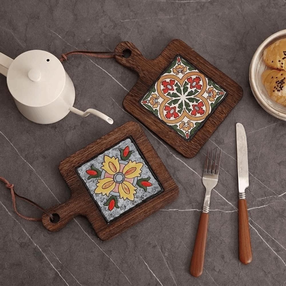Retro Wood Coaster Heat Resistant Wooden Placemat Pots and Pans Table Protector  Dining Table