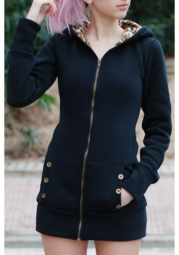 European American Plus Size Leopard Print Fleece-Lined Hooded Sweatshirt for Women, Winter Outerwear, Style 9101