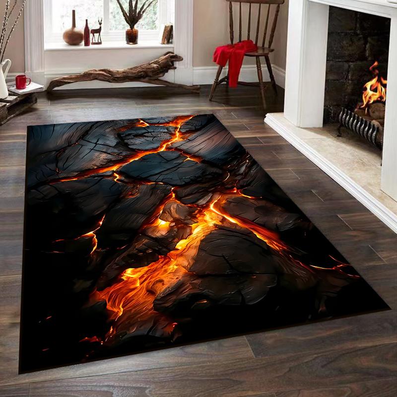 Molten lava cracks texture design Non-slip rug suitable for living room and bedroom sofas