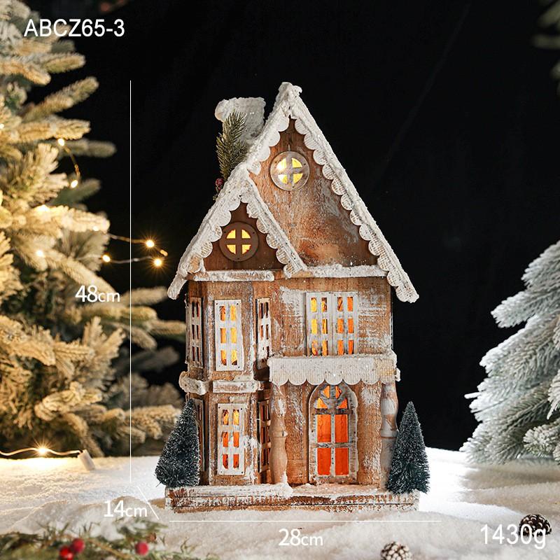 Christmas Wooden Lighted Snow House Mini Cabin European Vintage Xmas Decor