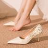Fashion French-style Water Diamond High Heels for Women, 2025 New Floral Champagne Color, Non-tiring Wedding Shoes
