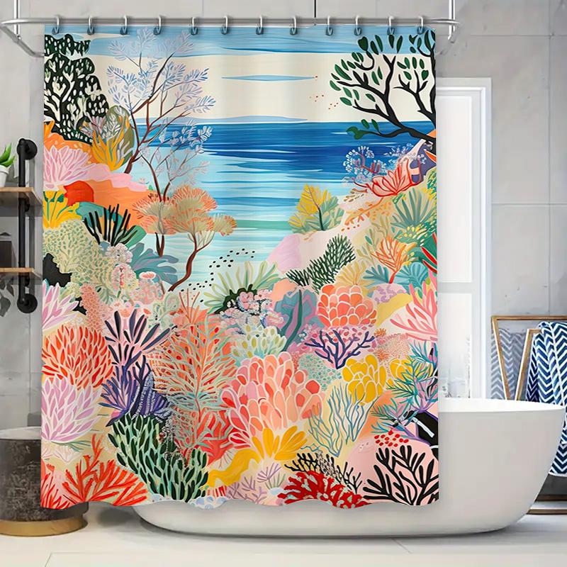 

Colorful Coral Printed Shower Curtain Waterproof Fabric Bath Decoration For Home Bathroom Decor Perfect Gift Idea (Multicolor) 90x180cm