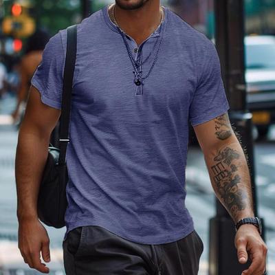 Koszulka Henry Shirt Summer Men Casual Solid Color Short Sleeve T Shirt for Men Polo Men Cotton Men's T Shirts