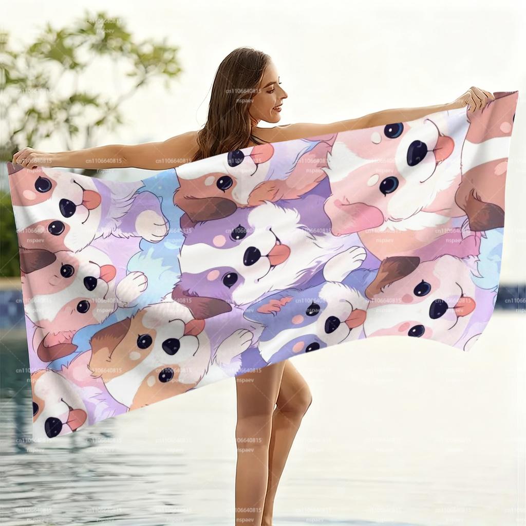 Cute Cartoon Puppy Dog Beach Towel, Super Absorbent Quick Dry Towel for Swimming Pool Travel Vacation